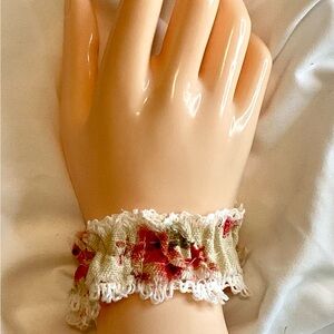 Floral roses Lace 100% cotton fabric Bracelet handmade ivory red pink flowers
